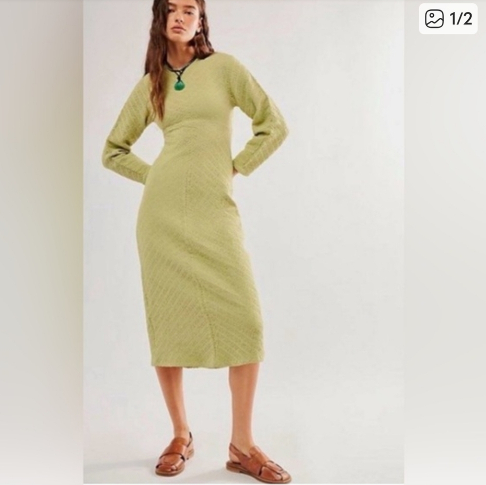 Free People Gabby Seamless Midi Dress in Chartreuse